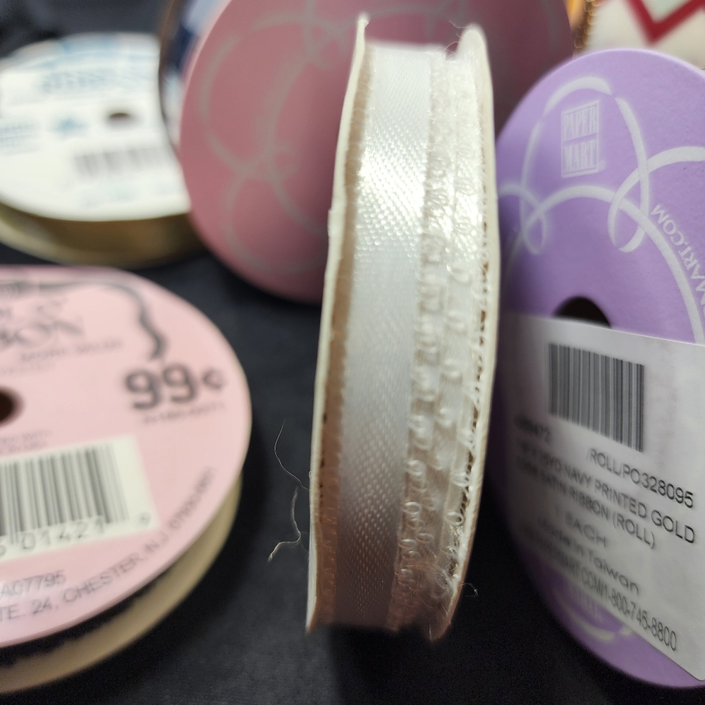 Vintage Colorful Ribbon Set with Chevron Pattern Gold Trim, 8 Spools - Picture 7 of 10